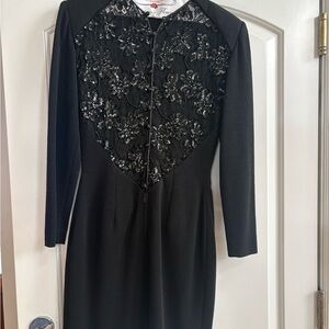 Chic Black Sequin Lace Long Sleeve Dress